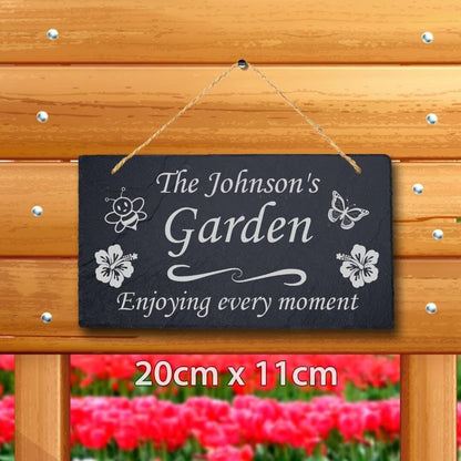 Personalised Engraved Natural Slate Hanging Family Garden Sign Plaque