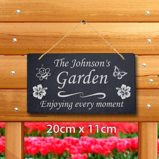 Personalised Engraved Natural Slate Hanging Family Garden Sign Plaque