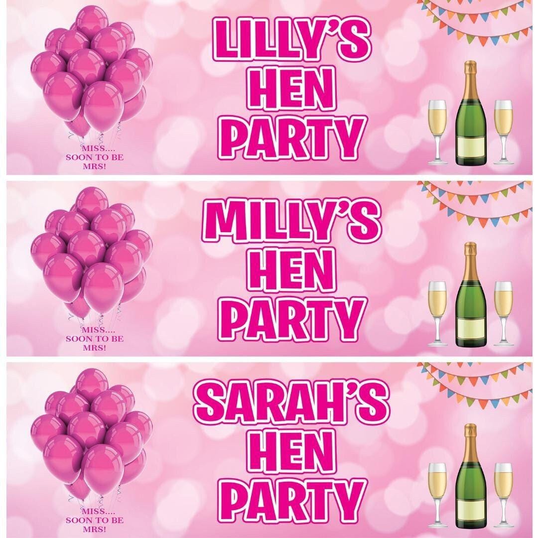 2 Personalised Champagne Drink Hen Party Celebration Banners Decoration Posters