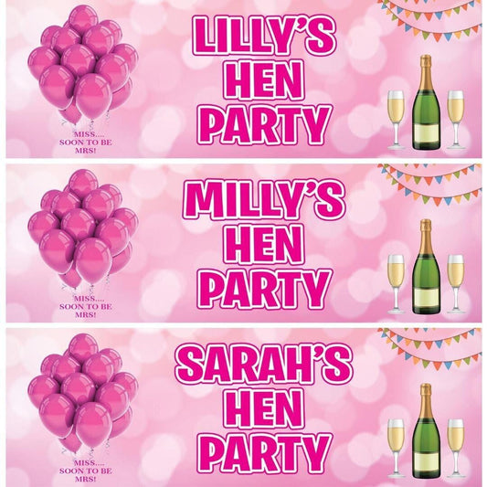 2 Personalised Champagne Drink Hen Party Celebration Banners Decoration Posters
