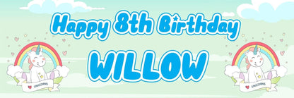 2 Personalised Unicorn Rainbow Birthday Party Celebration Banners Posters Decoration for Kids Girls