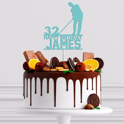 Custom Glitter Golf Cake Topper: Personalised Birthday Decoration
