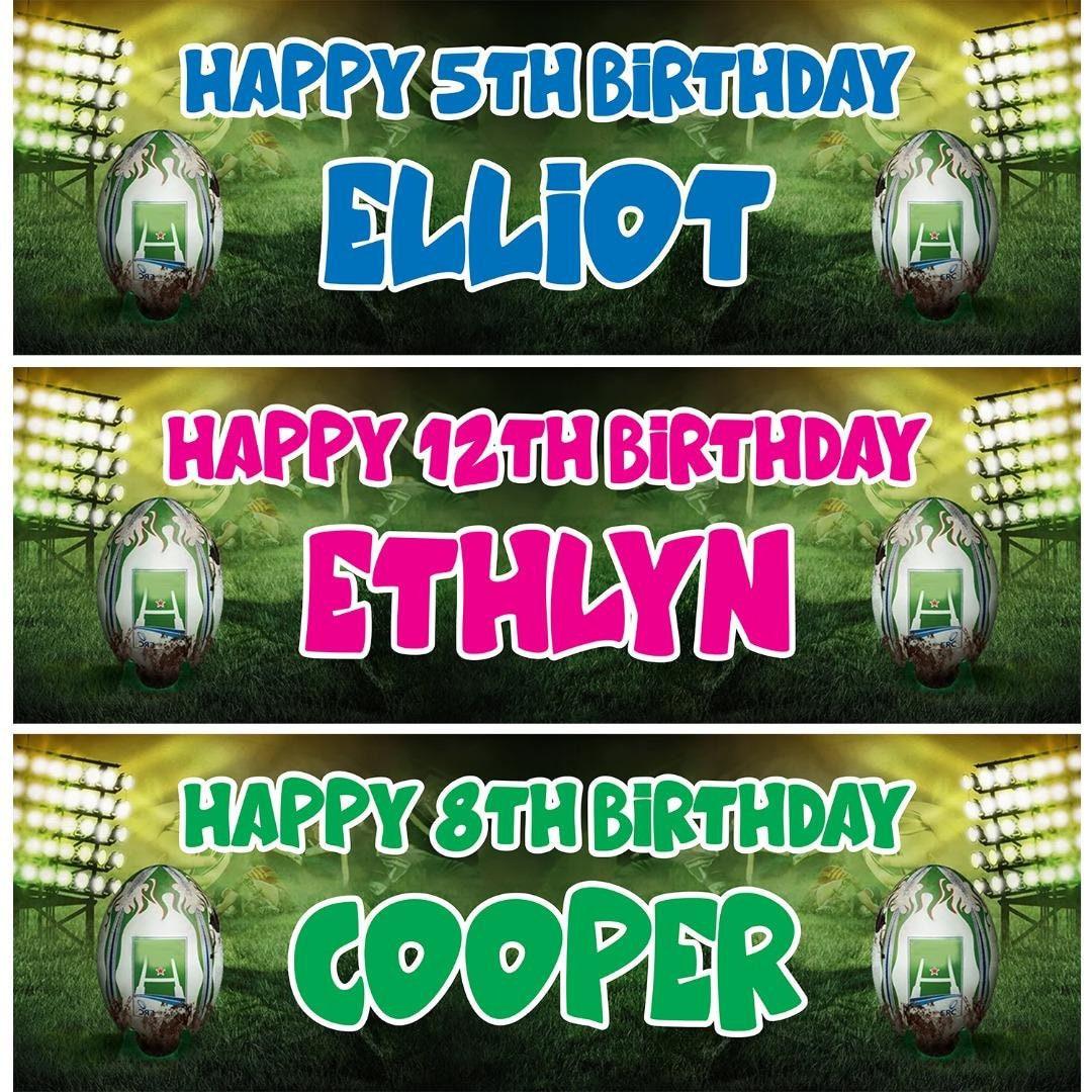 Personalised Rugby Birthday Banner: Custom Name & Age, Pack of 2