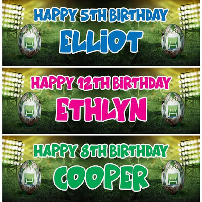 Personalised Rugby Birthday Banner: Custom Name & Age, Pack of 2