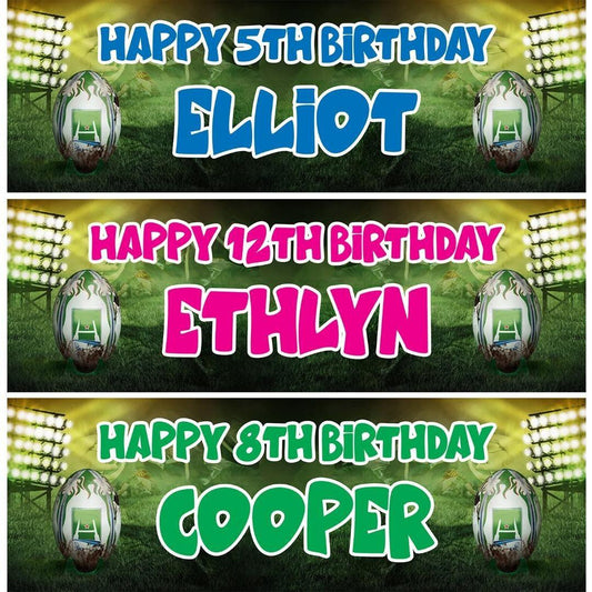 Personalised Rugby Birthday Banner: Custom Name & Age, Pack of 2