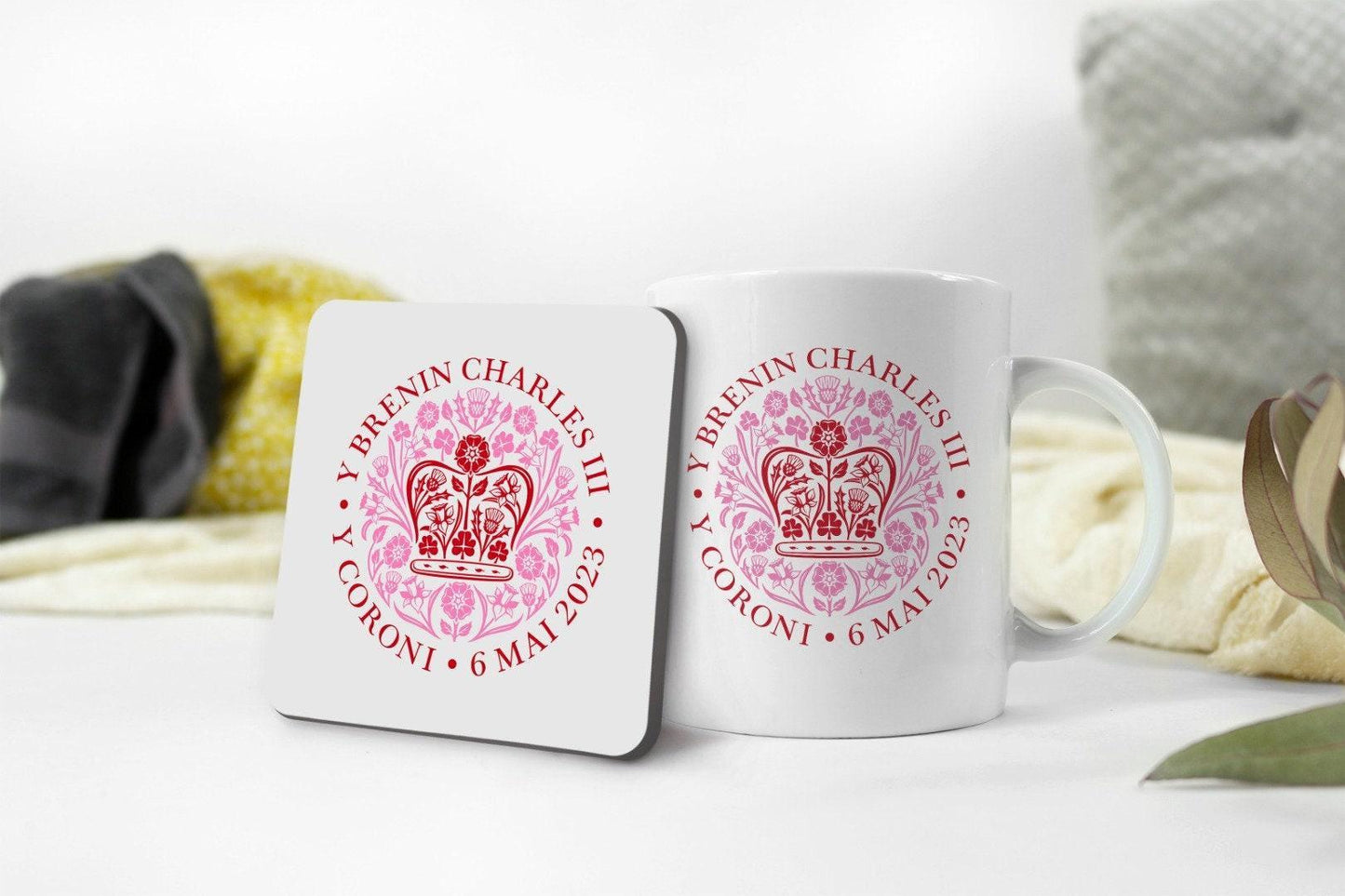 King Charles III Welsh Coronation Mug Coaster Set Royal Emblem Commemorative Mug