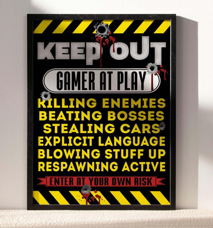 Keep Out Gamer At Play Funny Thoughts Quotes Poster Print Wall Art