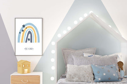 Be Kind Boy Boho Watercolour Hand Painted Effect Rainbow Nursery Wall Art Poster