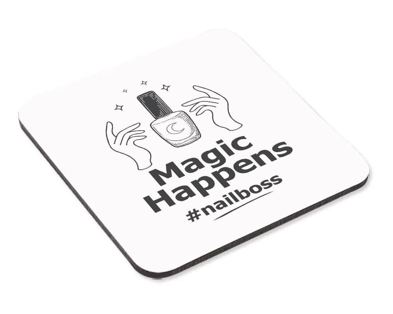Magic Happens Mug & Coaster Set Girls Nail Artist Christmas Birthday Coffee Gift