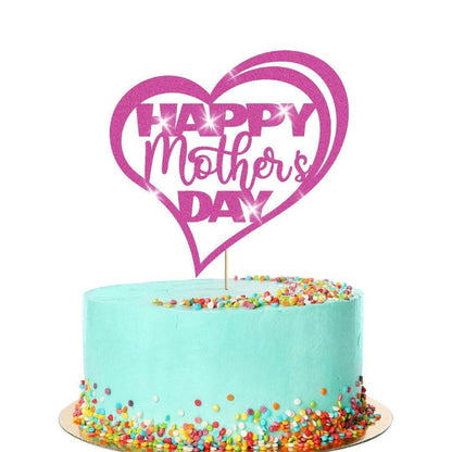 Happy Mothers Day Glitter Heart Design Cake Topper Birthday Decoration