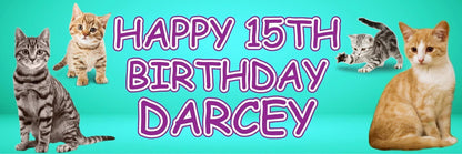 2x Personalised Cat Birthday Banner, Party Decoration