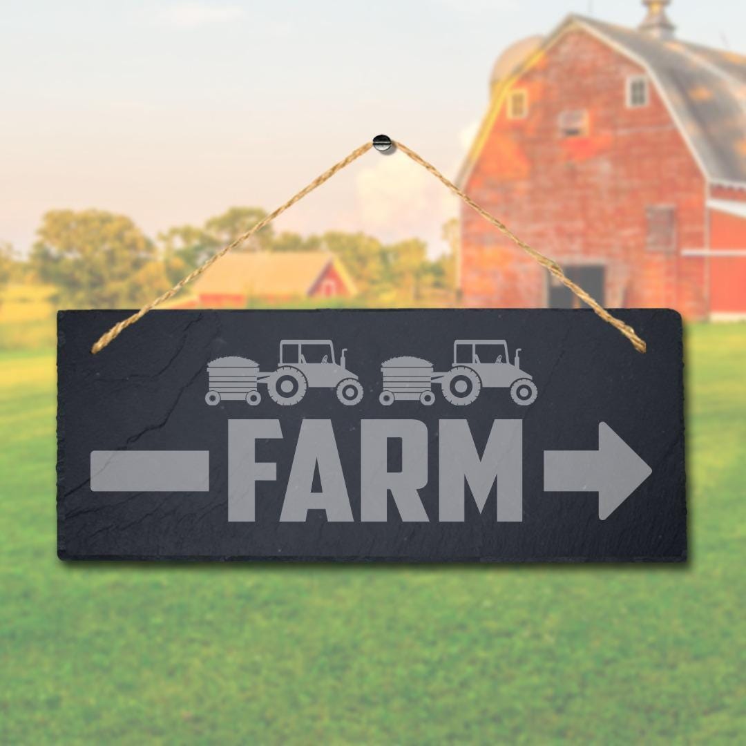 Farm With Arrow Laser Engraved Hanging Slate Farm House Home Decor Plaque Sign