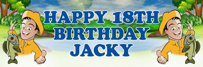 2x Personalised Fisherman Birthday Banner: Custom Name & Age