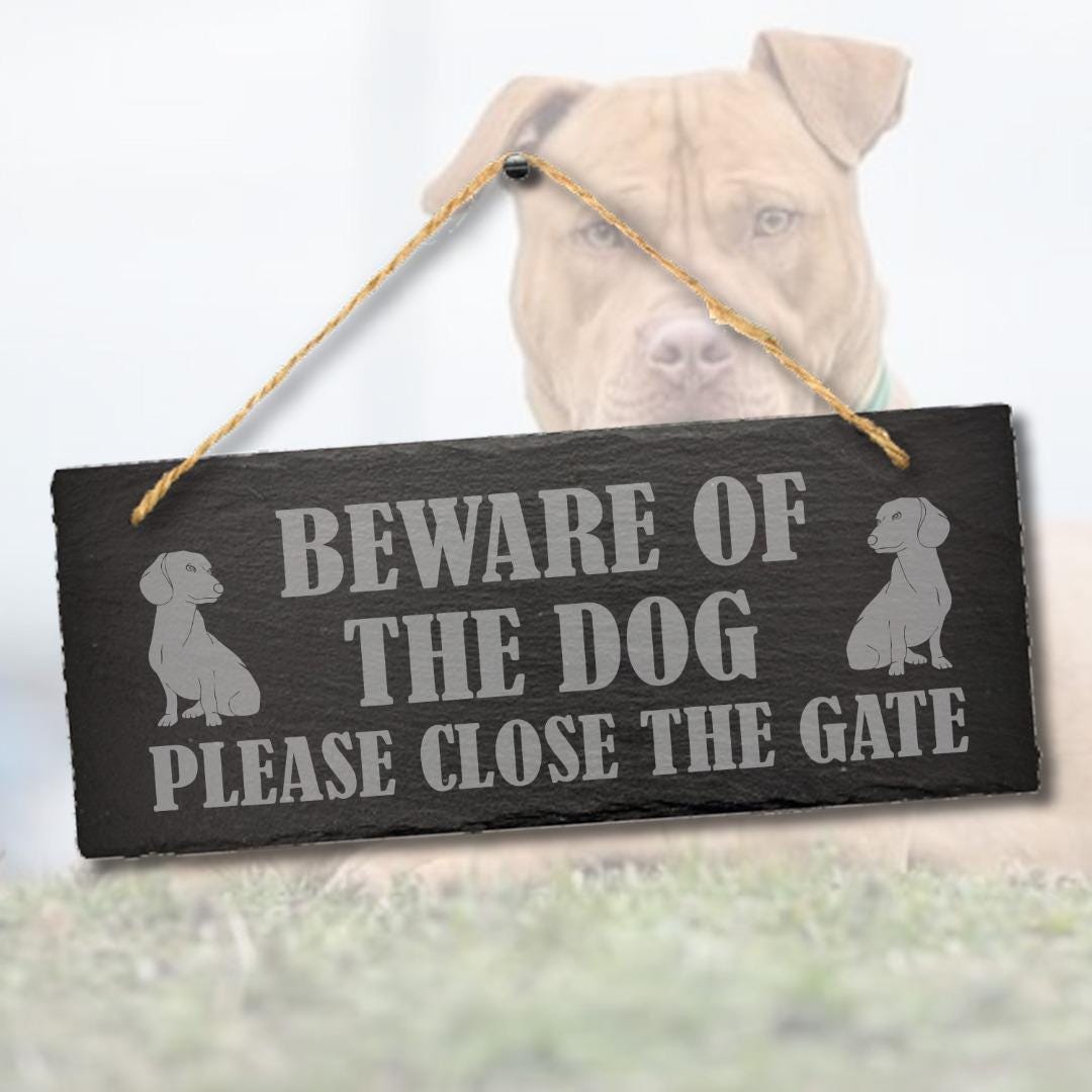 Beware Of The Dog Close Gate Hanging Slate Plaque Outdoor Door Home Porch Sign
