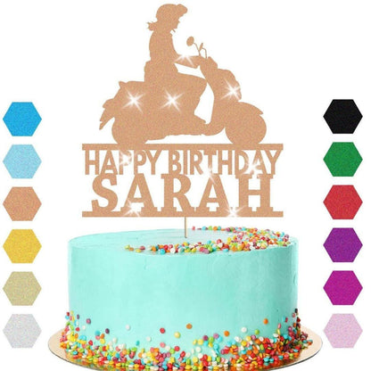 Scooter Bike Travel Cake Topper Personalised Girls Birthday Decoration Any Name