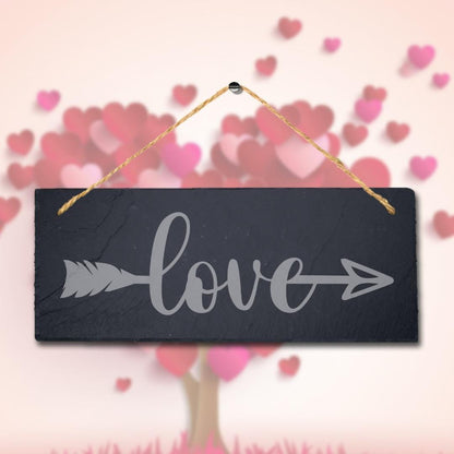 Love With Right Way Arrow Laser Engraved Hanging Slate Wedding Venue Plaque Sign
