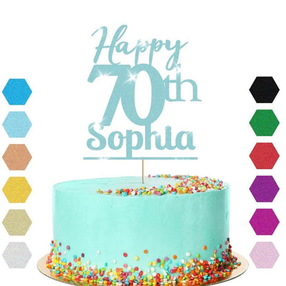 Personalised Name 70th Birthday Glitter Cake Topper Party Cake Decoration Gift