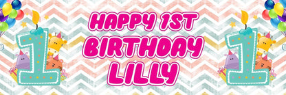 2 Personalised First Birthday Girl Boy 1st Celebration Banners Decoration Posters