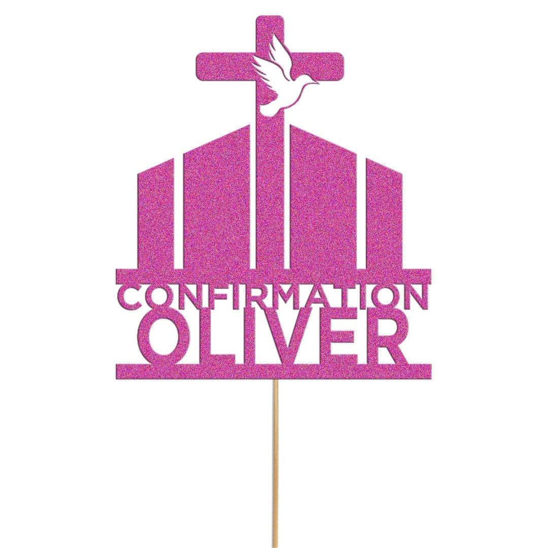 Personalised Glitter Confirmation Cake Topper: Christian Cross Decor