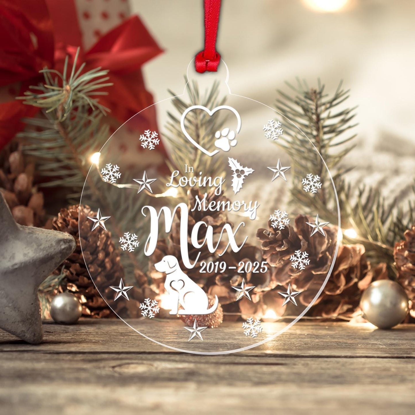 Personalised Memorial Christmas Bauble Dog Cat Pet Memorial Any Name Keepsake Gift