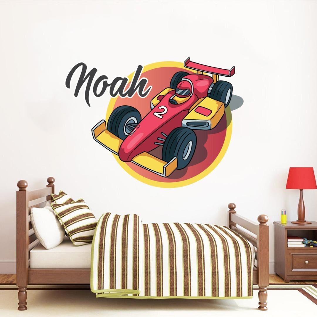 Personalised Racing Car Wall Sticker With Name Decal Vinyl Custom Kids Bedroom