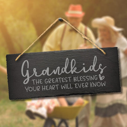 Grandkids Blessing Hanging Slate Plaque Grandparents Grandmother Love Sign Gift