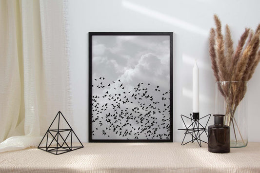 Birds Cloudy Sky Bedroom Minimalist Wall Art Home Room Decor Print Poster