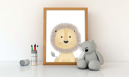 Lion Animal Kids Bedroom Watercolour Hand Painted Effect Nursery Wall Art Poster