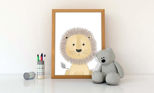Lion Animal Kids Bedroom Watercolour Hand Painted Effect Nursery Wall Art Poster