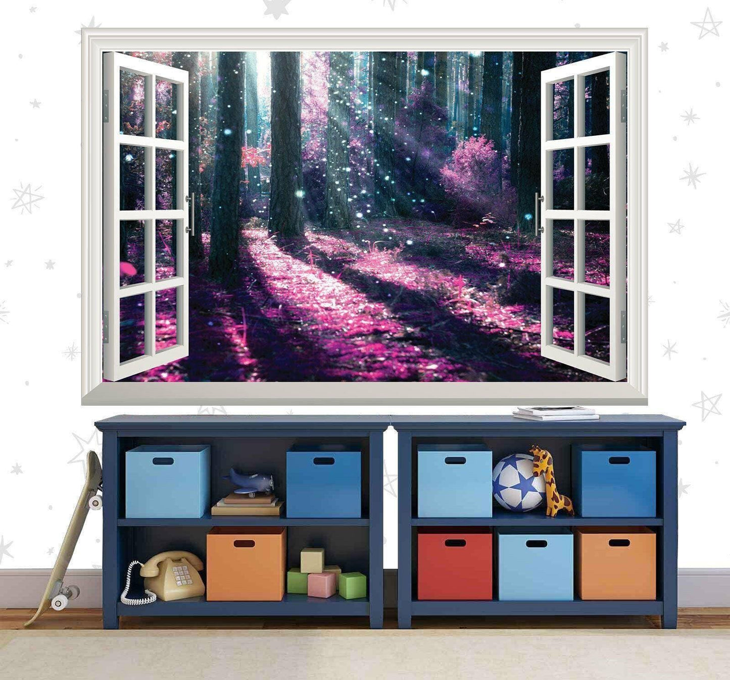 Enchanted Forest Window View Wall Decal: Purple Tree Vinyl Mural