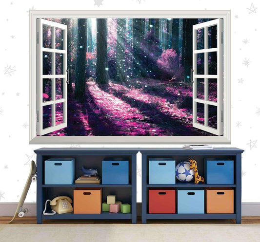 Enchanted Forest Window View Wall Decal: Purple Tree Vinyl Mural
