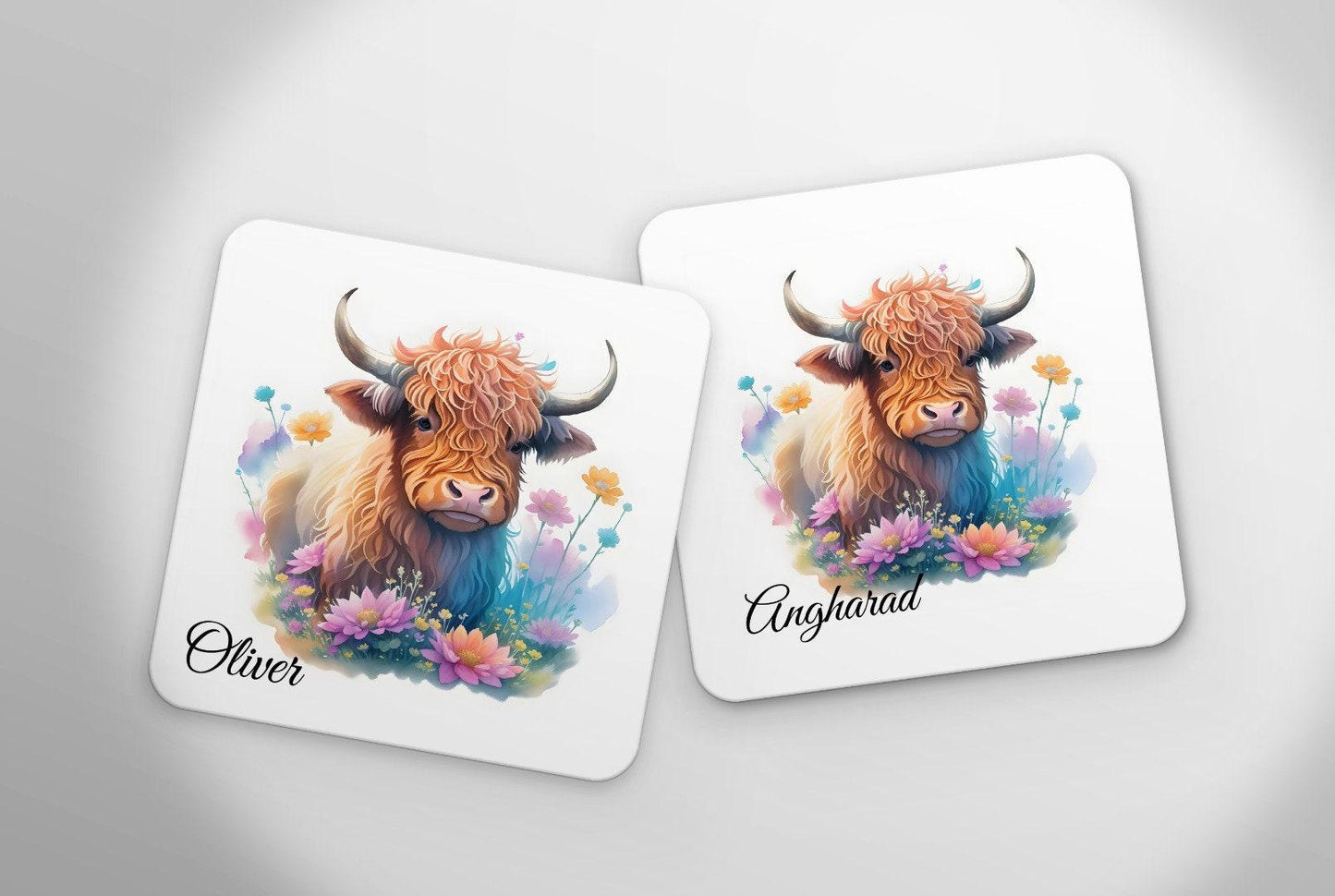 Personalised Highland Cow Mug and Coaster Set: Birthday Gift