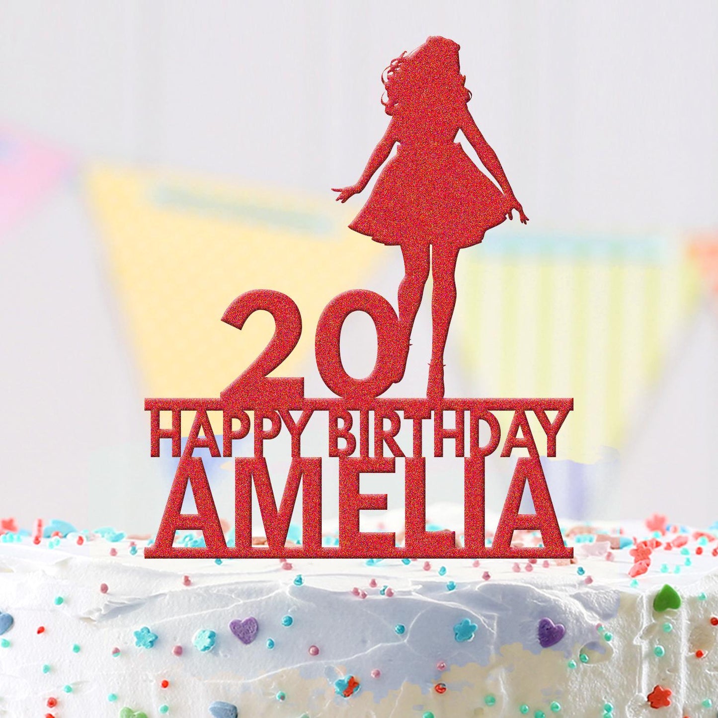 Personalised Acrylic Glamour Girl Birthday Cake Topper Party Decoration Gift