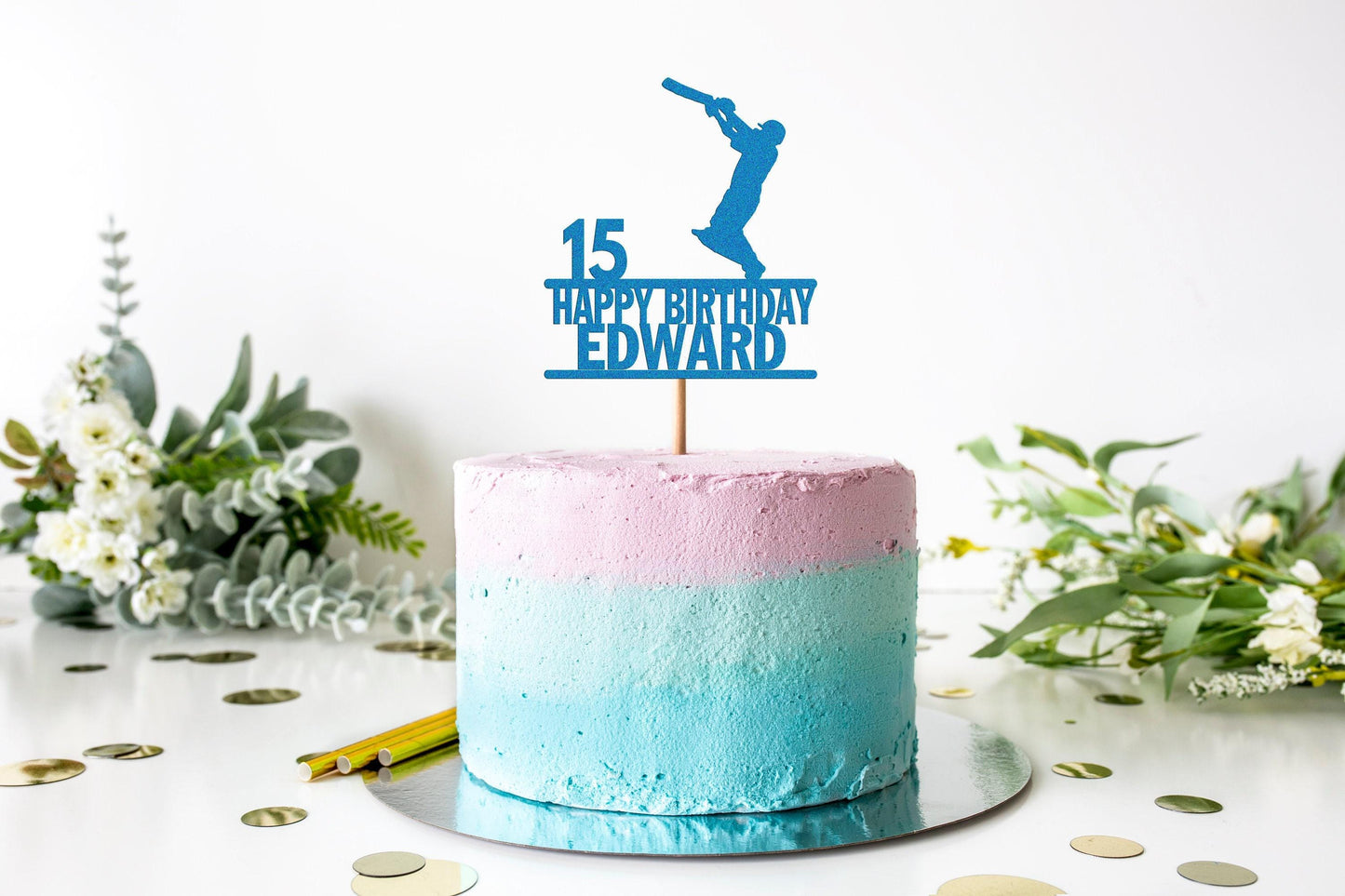Personalised Glitter Cricket Cake Topper: Birthday Party Decor