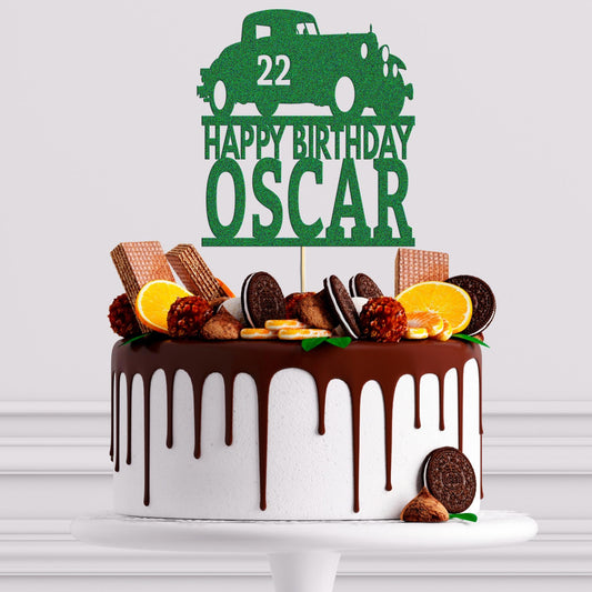 Vintage Car Cake Topper Personalized Boys' Birthday Decoration Any Name & Age