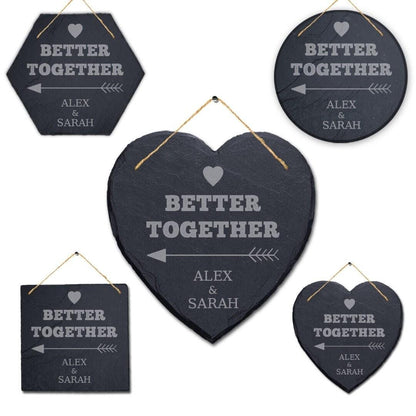 Personalised Engraved Better Together Couples Engagement Wedding Hanging Slate Plaque Gift