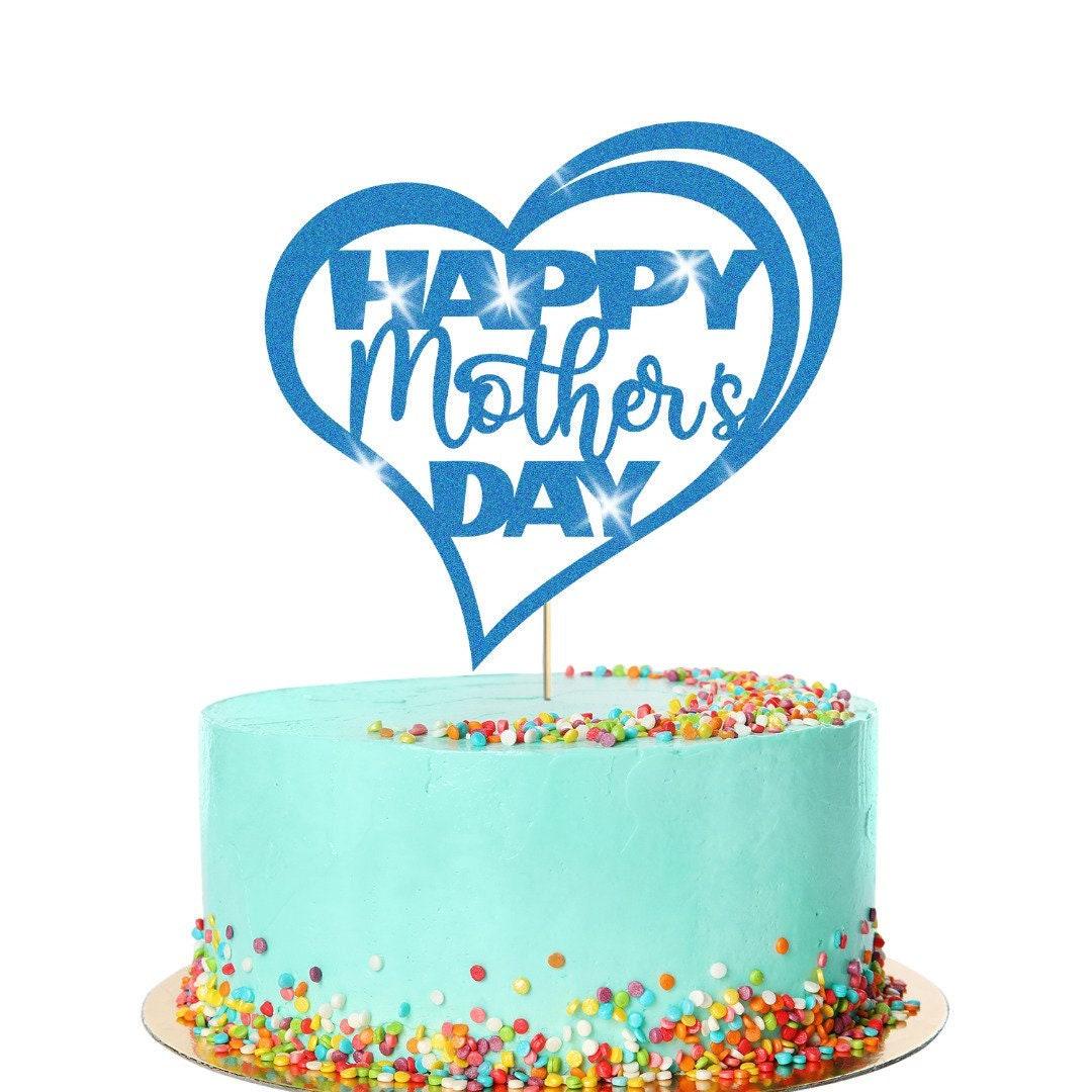 Happy Mothers Day Glitter Heart Design Cake Topper Birthday Decoration
