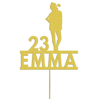 Personalised Glitter Lady Golfer Cake Topper: Any Name & Age