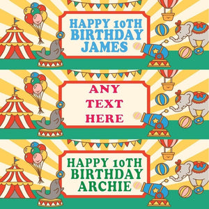 Personalised Circus Birthday Banner: Custom Name & Age, Party Decoration