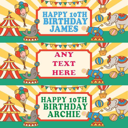 Personalised Circus Birthday Banner: Custom Name & Age, Party Decoration