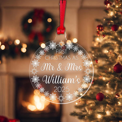 Personalised Mr & Mrs First Christmas Bauble: Acrylic or Ceramic