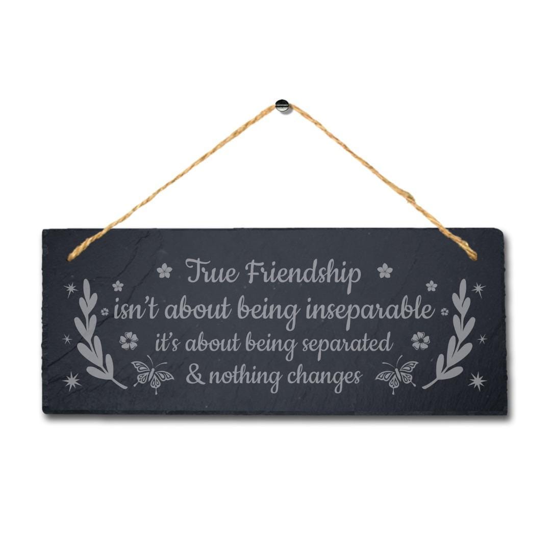 Friendship Slate Plaque: Laser Engraved Home Decor with Jute Rope