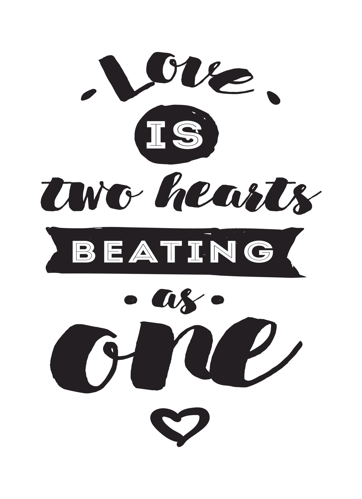 Love Is Two Hearts Beating As One Romantic Inspirational Words Poster Print Wall