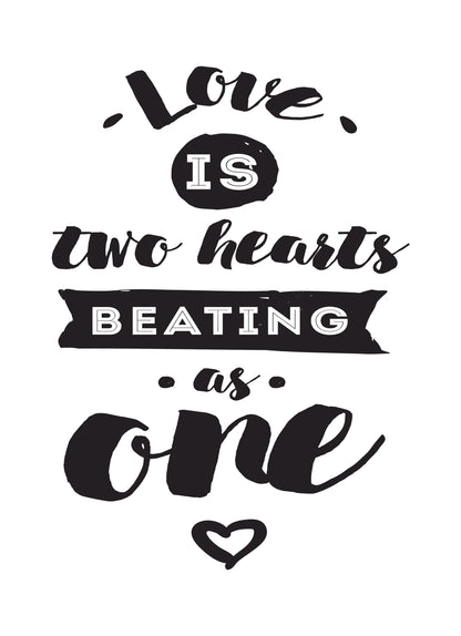 Love Is Two Hearts Beating As One Romantic Inspirational Words Poster Print Wall