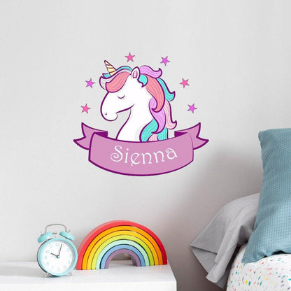 Personalised Unicorn Wall Decal: Girls Bedroom Nursery Decor