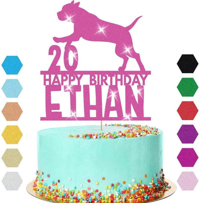 Dog Cake Topper Personalised Pup Puppy Doggy Birthday Decoration Any Name Age