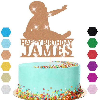Newborn Baby Cake Topper Personalised Boy Girl Birthday Cake Decoration Any Name & Age