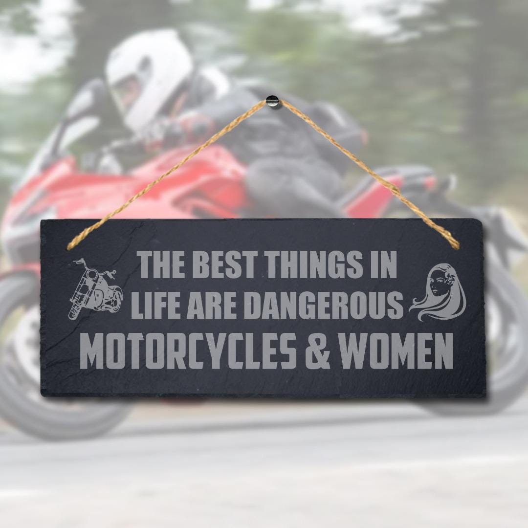 Motorbike Garage Plaque: Laser Engraved Slate Sign