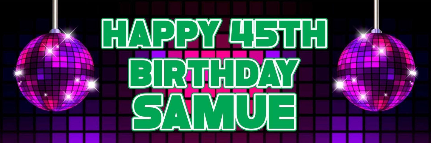 2 Personalised Disco Globe Birthday Party Celebration Banners Decoration Poster
