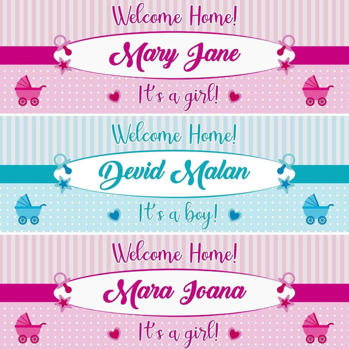 2 Personalised Welcome Home Baby Party Celebration Banners Decoration Posters
